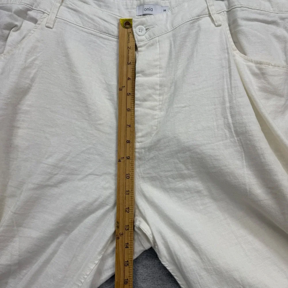 Onia Linen Blend Pants Mens 38x30‎ Cream Button Fly Straight Lounge Resort Beach
